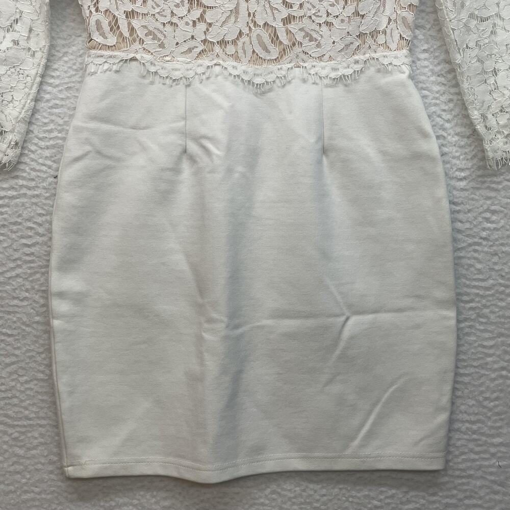 Lulus Dress Womens Small White Lace Long Sleeve Sheath Mini Shower Bridal - Picture 5 of 13